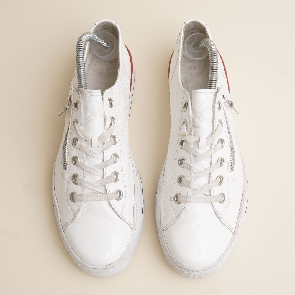 Paul Green White Leather Sneakers with Red and Blue Accent - Picture 3 of 9